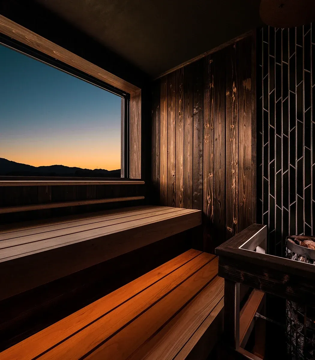 Ryokan & Sauna Yorozuya Hitaの三隈川を望むプライベートサウナ