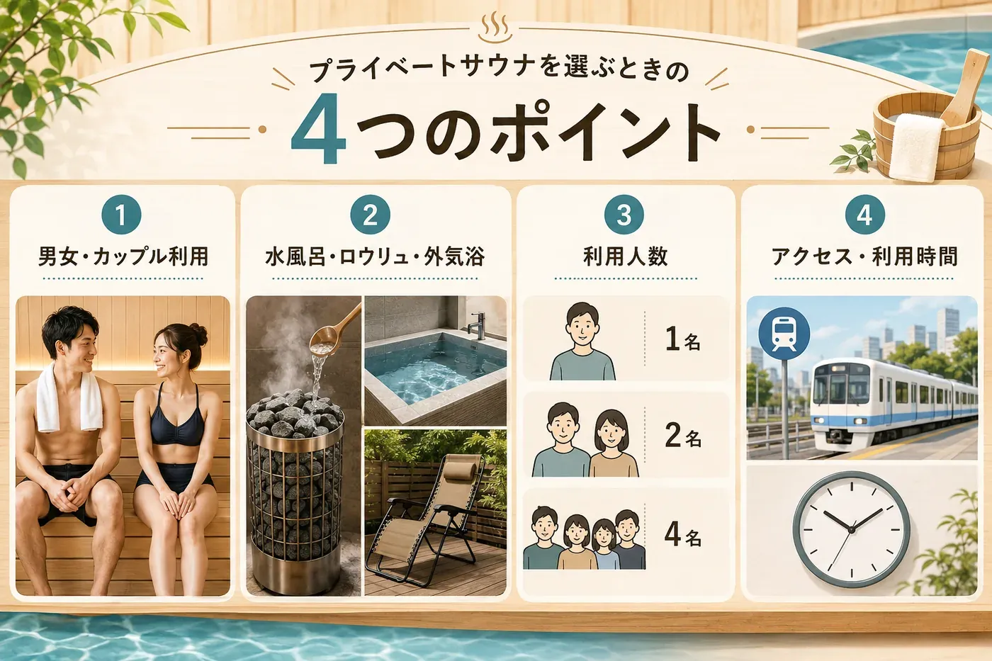 大阪のプライベートサウナを選ぶ際の男女利用・設備・人数・アクセスの4ポイント